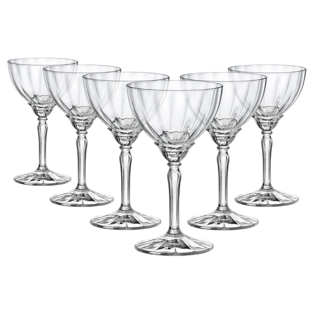 6x Klar 240ml Florian Espresso-Martini-Gläser - Jahrgang Glas Champagne Cocktail Prosecco Wein Gin Coupé-Gläser Geschenkset - von Bormioli Rocco